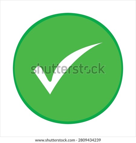 Green checkmark icon on white background for design success approval with bright green circular circular button affirmative interface indicator