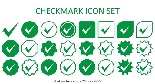 Green checkmark icon set. Accept checkmark icon set. Approved symbol. Checklist chechkmark icon symbols vector illustration. Editable color.