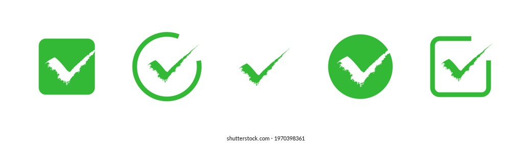 Green checkmark icon set on white background. Vector tick symbol collection. EPS 10.