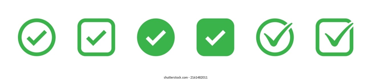 Conjunto de iconos de marca de verificación verde. Marque la colección de iconos. Ilustración aislada del vector. Marcar iconos. Símbolo aprobado. EPS 10.