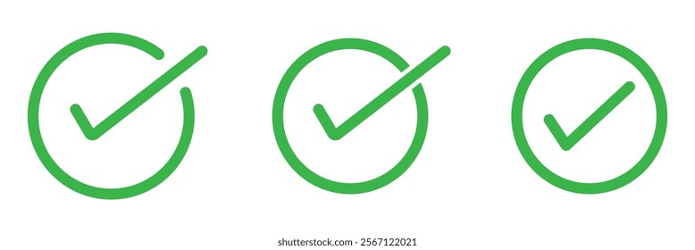 green checkmark icon set. green tick mark icon for web design. yes , right concept. vector illustration eps 10.