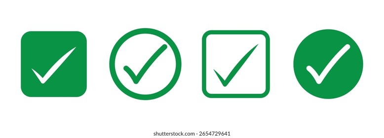 Conjunto de iconos de marca de verificación verde. icono de marca de verificación verde para Diseño web. sí, concepto correcto. Ilustración vectorial EPS 10.