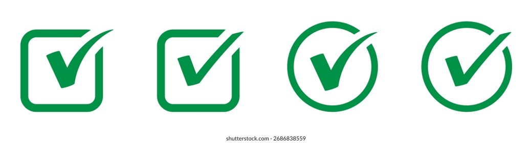 Iconos de marca de verificación verde para Aprobación y verificación. Ilustración vectorial. EPS 10