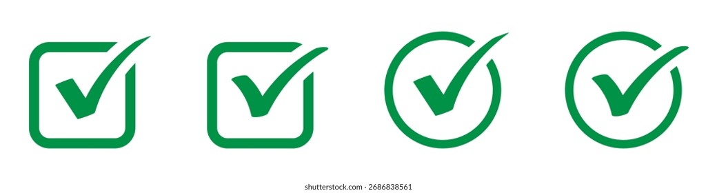 Ícones de marca de seleção verde para aprovação e verificação. Ilustração vetorial. EPS 10