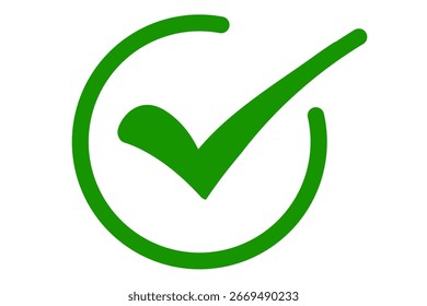 Green checkmark inside open circle icon symbol for approval success