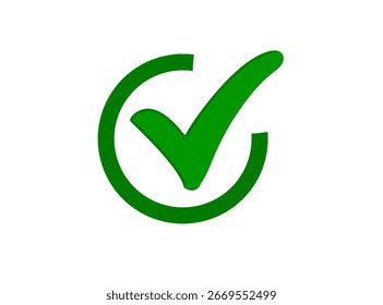 Marca de seleção verde dentro do símbolo de ícone de círculo aberto para aprovação bem-sucedida