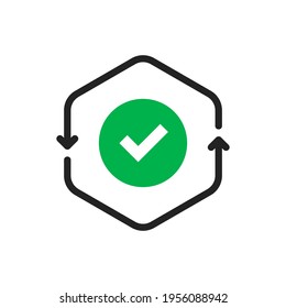 Green Checkmark Like Cash Flow Or Implement Icon. Flat Simple Trend Modern Renew Or File Load Logotype Graphic Continuous Design. Concept Of Accessible Validation And Quality Control And Verification