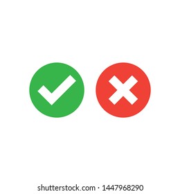 Green checkmark ok and red cross x icons as positive and negative symbols isolated on a white background