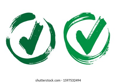 Green checkmark OK and red X icons, isolated on white background.  Check mark stickers. Vector.  Vector illustration Tick icon set.