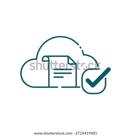 Green checkmark over document inside cloud outline