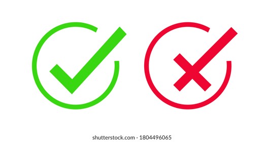 Green checkmark and red cross icon. symbol of approved and reject.