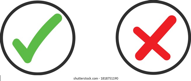 Green checkmark and red cross icon. symbol of approved and reject.