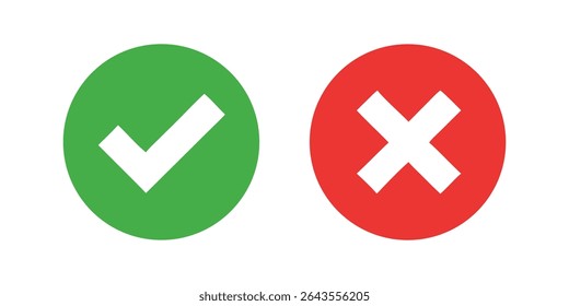 Green checkmark and red cross icons in circles, representing approval and disapproval.