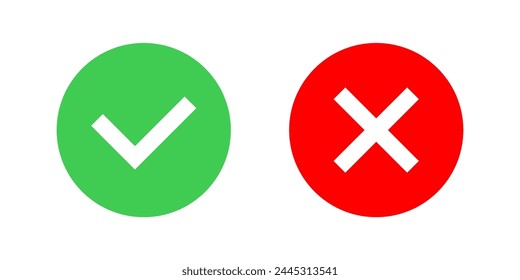 Green checkmark and red cross mark. Yes and no tick