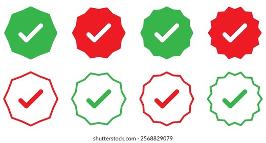 Green checkmark and red cross on isolated white background vector symbol for right and wrong choices.. symbol for website Computer and mobile vector, eps 10