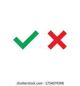 marca de verificación verde y vector de icono de marca cruzada roja sobre fondo blanco	