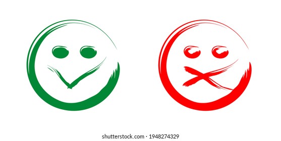 Marca de verificación verde o rojo no. A diferencia de la señal o no le gusta. Vector plano correcto, verdadero o buen icono. Sí o ningún símbolo.