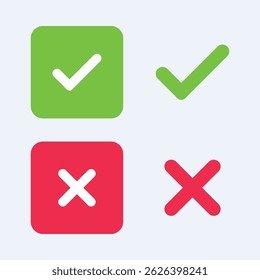 Green checkmark and a red x.