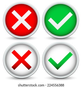 Green Checkmark and red "x", cross concepts on circles