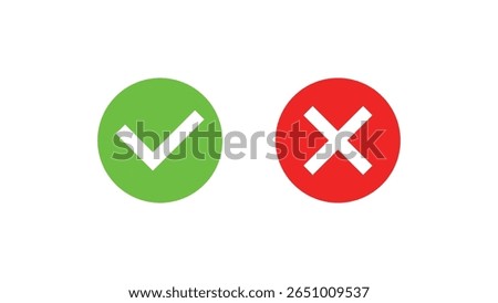 Green checkmark and red X icons on a white screen with subtle vertical lines