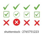 Green Checkmark Red X Mark Bundle Tick Cross Circle Square - Approved Rejected Icon Set  Design Vector Illustration