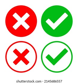 Green checkmark and red X round vector icons, isolated on white background.