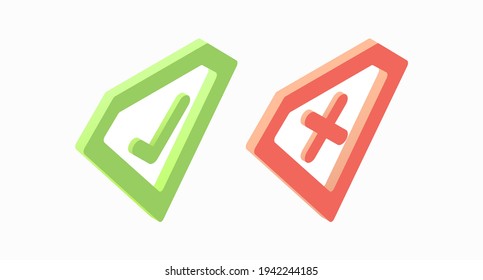 Green checkmark security shield and red x. 3d isometric web icons. Idea for infographics. Vector illustration 