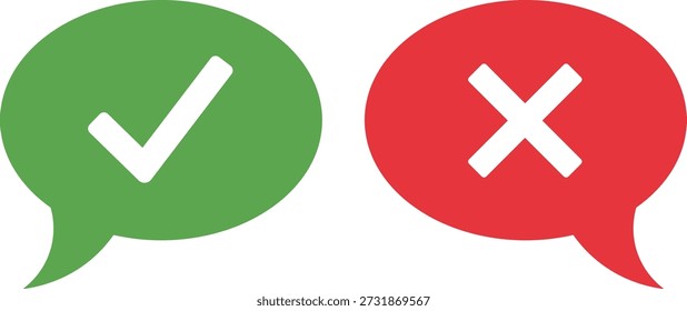 Green checkmark in speech bubble and red cross in speech bubble