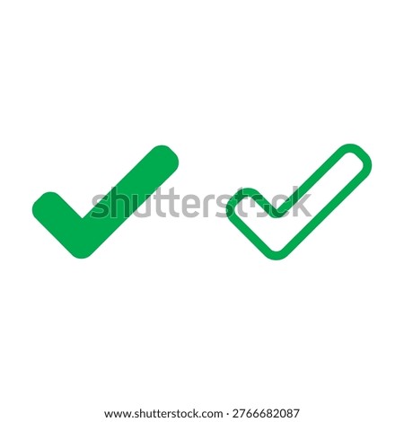 Green checkmark vector icon set isolated on white background. symbol of acceptance, approval, right, verified, and agree.