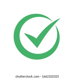 Green checkmarkk icon isolated on white background. Flat symbol style. Concept, checkmark accept. Vector illustration.