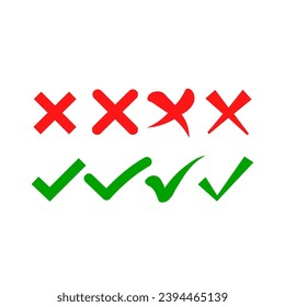 green checkmarks and crosses close