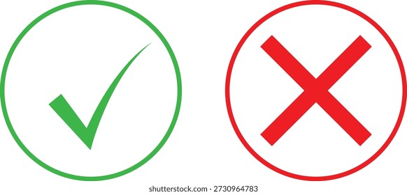  Green Checkmarks and Red Cross Icons for Approval and Disapproval
