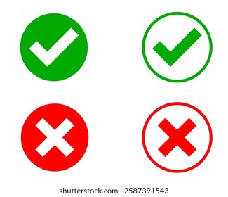 Green checkmarks and red crosses against a white background, symbolize acceptance and rejection in a clean, modern graphic design.