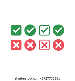 Green checkmarks and red crosses illustrate approval and rejection concepts
