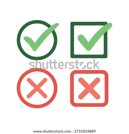 Green checkmarks and red x symbols in circular and square frames
