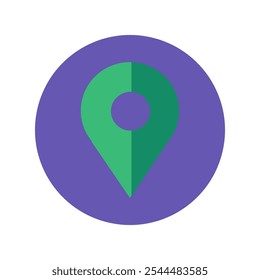 Green checkpoint indicating an important point on map icon. Round sticker for indicating coordinates of location of object element. Simple flat vector isolated on white background