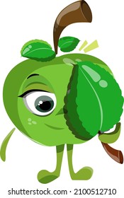 
green cheerful apple in cartoon style