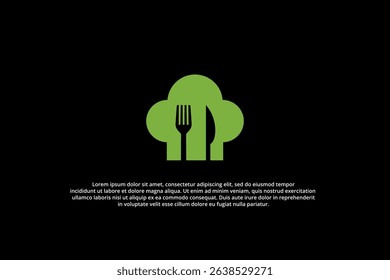 green Chef Hat with Fork and Knife Logo