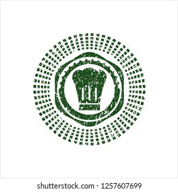 Green chef hat icon inside distress rubber texture