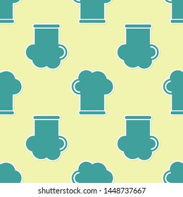 Green Chef hat icon isolated seamless pattern on yellow background. Cooking symbol. Cooks hat.  Vector Illustration