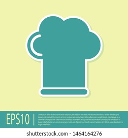 Green Chef hat icon isolated on yellow background. Cooking symbol. Cooks hat.  Vector Illustration