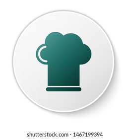 Green Chef hat icon isolated on white background. Cooking symbol. Cooks hat. White circle button. Vector Illustration