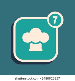 Green Chef hat icon isolated on green background. Cooking symbol. Cooks hat. Long shadow style. Vector