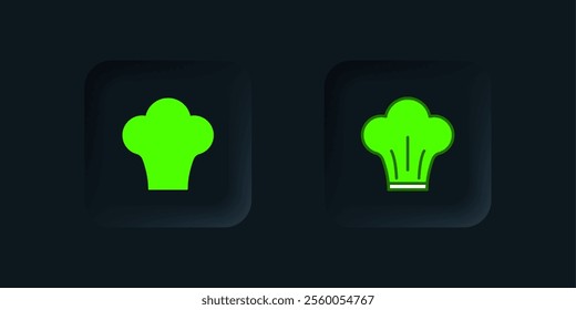 Green Chef hat icon isolated on black background. Cooking symbol. Cooks hat. Black square button. Vector