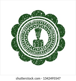 Green chef icon inside distress grunge stamp