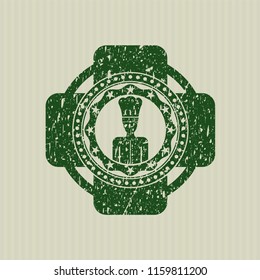 Green chef icon inside distressed grunge stamp