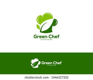 green chef logo design template, restaurant logo design concept