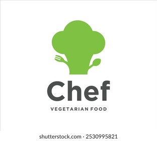 A green chef logo symbolizing vegetarian food with a playful design.