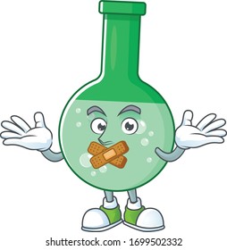 Green chemical bottle mascot cartoon design with quiet finger gesture