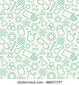 Green chemistry symbols on white background seamless pattern doodle vector illustration